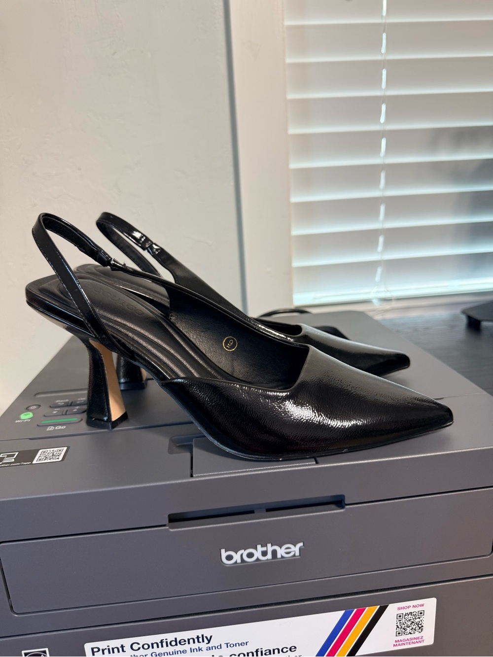Black Patent Slingback Pointed-Toe Heels